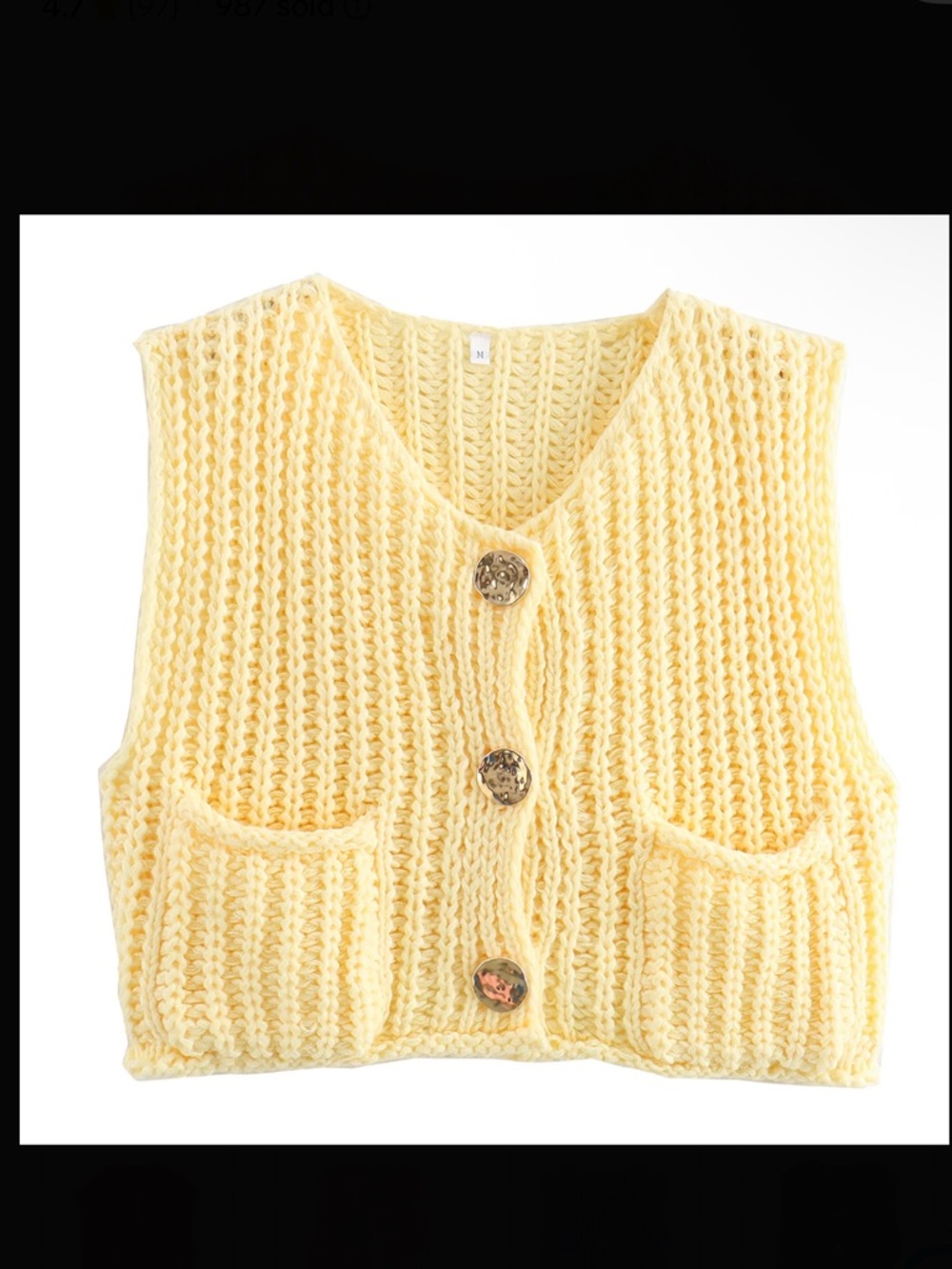 Chunky Knit Button Front Vest in Pale Yellow